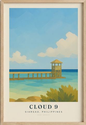 Cloud 9 surf poster in an oak frame