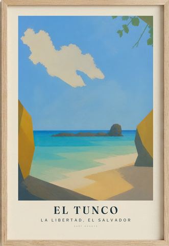El Tunco surf poster in an oak frame