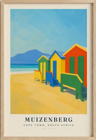 Muizenberg surf poster in an oak frame