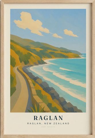 Raglan surf poster in an oak frame