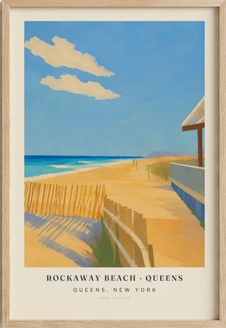 Rockaway Beach · Queens surf poster in an oak frame