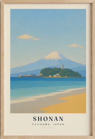 Shonan surf poster in an oak frame