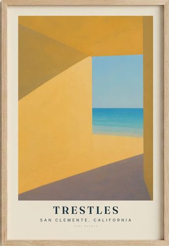 Trestles surf poster in an oak frame
