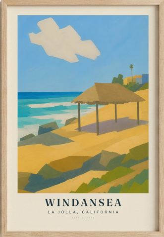 Windansea surf poster in an oak frame